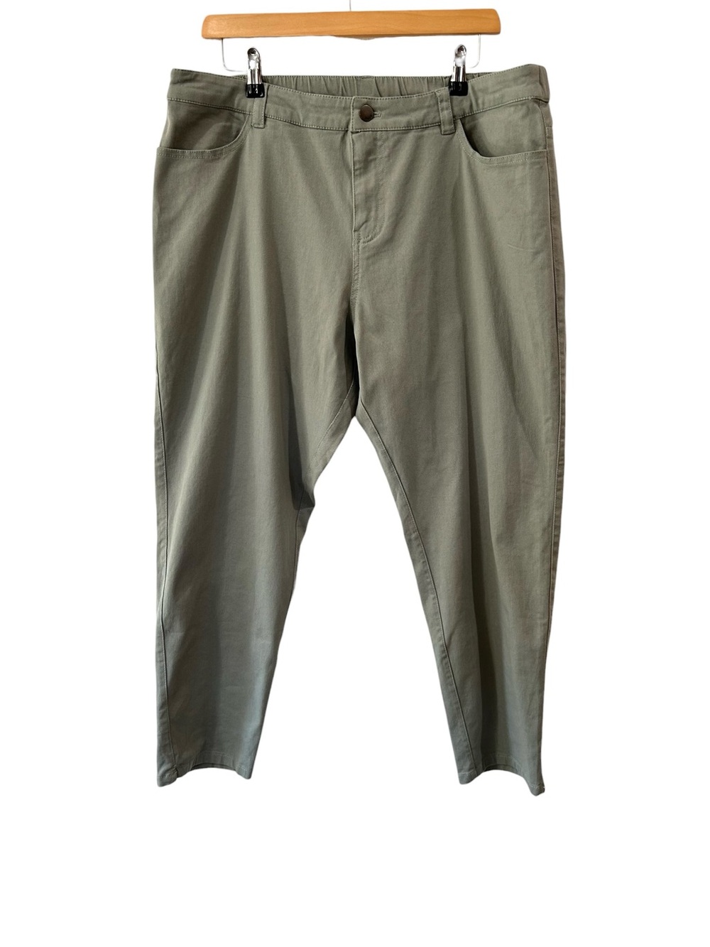 Pact Women’s Stretch Twill Pants XL shadow green organic cotton ankle NWT
